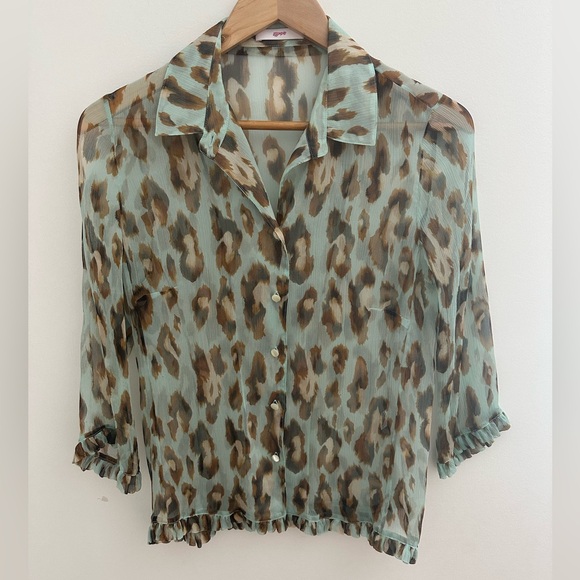 Leggiadro Cheetah Print Sheer Blouse size 10 Silk - Picture 1 of 9